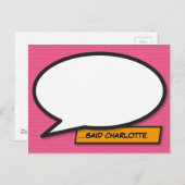 あなたのメッセージ スピーチ バブル ピンク コミックブック ポストカード (正面/裏面)