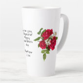 あなたのメッセージ:赤いローズブーケ写真バレンタイン カフェラテマグ (右アングル)