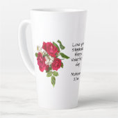 あなたのメッセージ:赤いローズブーケ写真バレンタイン カフェラテマグ (左アングル)