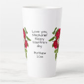 あなたのメッセージ:赤いローズブーケ写真バレンタイン カフェラテマグ (正面)