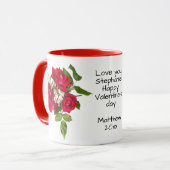 あなたのメッセージ：赤いローズブーケ写真バレンタイン マグカップ (正面左)