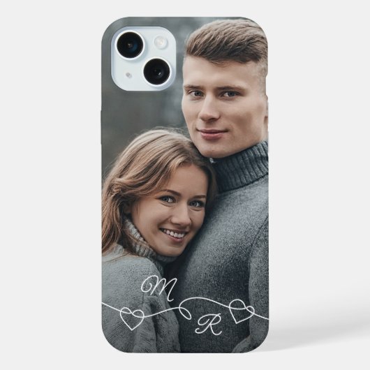 あなたのモノグラムと絡み合った愛のハート iPhoneケース (裏面)