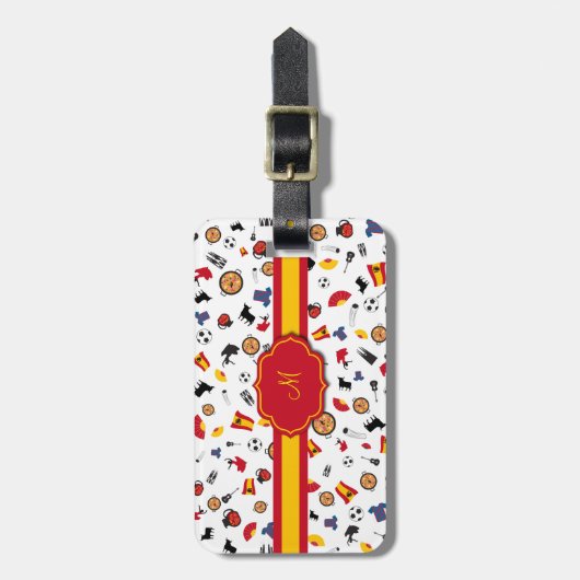 あなたのモノグラムを加える旗が付いているスペインの項目 ラゲッジタグ (正面縦)