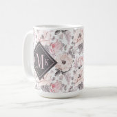 あなたのモノグラム|のクラシックなピンク及び灰色パターンを加えて下さい コーヒーマグカップ (正面左)
