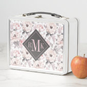 あなたのモノグラム|のクラシックなピンク及び灰色パターンを加えて下さい メタルランチボックス (インサイチュ)