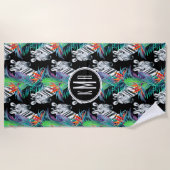 あなたのモノグラム|のシマウマおよびエキゾチックな花を加えて下さい ビーチタオル (正面)