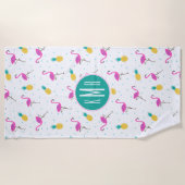 あなたのモノグラム|のネオンのフラミンゴを加えて下さい ビーチタオル (正面)