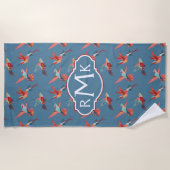 あなたのモノグラム|のレトロのハチドリパターンを加えて下さい ビーチタオル (正面)