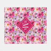 あなたのモノグラム|の夏の水彩画の花柄を加えて下さい フリースブランケット (正面(横))