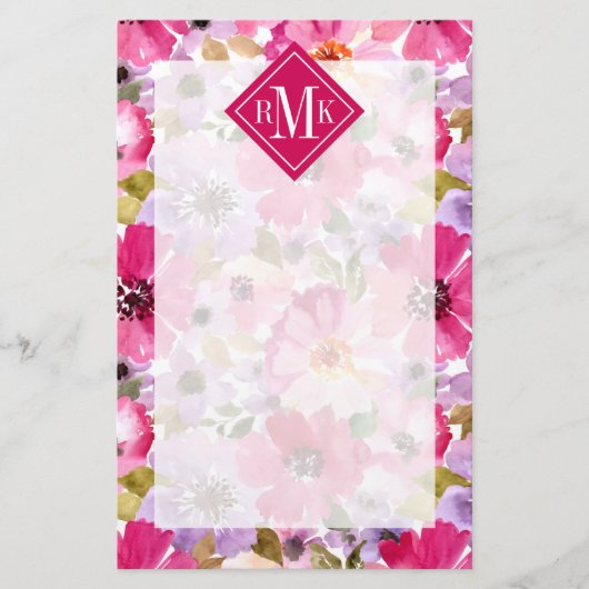 あなたのモノグラム|の夏の水彩画の花柄を加えて下さい 便箋 (正面)