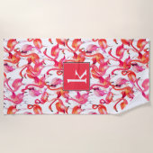 あなたのモノグラム|の水彩画のフラミンゴを加えて下さい ビーチタオル (正面)