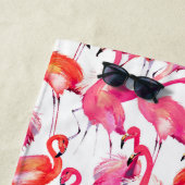 あなたのモノグラム|の水彩画のフラミンゴを加えて下さい ビーチタオル (インサイチュ)