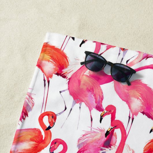 あなたのモノグラム|の水彩画のフラミンゴを加えて下さい ビーチタオル (インサイチュ)