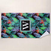 あなたのモノグラム|の水彩画の極楽鳥を加えて下さい ビーチタオル (正面)