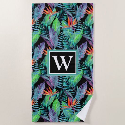 あなたのモノグラム|の水彩画の極楽鳥を加えて下さい ビーチタオル (正面)