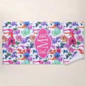 あなたのモノグラム|の熱帯水彩画パターンを加えて下さい ビーチタオル (正面)