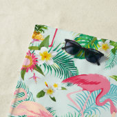 あなたのモノグラム|の熱帯花および鳥を加えて下さい ビーチタオル (インサイチュ)