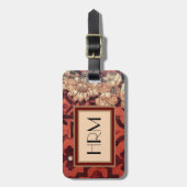 あなたのモノグラム、はめ込まれた木及び金ゴールドの花柄のイメージ ラゲッジタグ (正面縦)