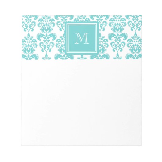 あなたのモノグラム、ティール（緑がかった色）ダマスクパターン2 ノートパッド (正面)