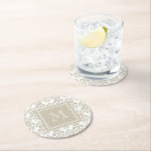 あなたのモノグラム、ベージュダマスクのパターン2 ラウンドペーパーコースター (インサイチュ)