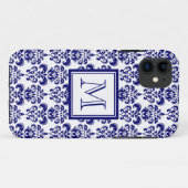 あなたのモノグラム、濃紺のダマスク織パターン2 Case-Mate iPhoneケース (裏面(横))