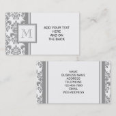 あなたのモノグラム、灰色のダマスク織パターン2 名刺 (正面/裏面)