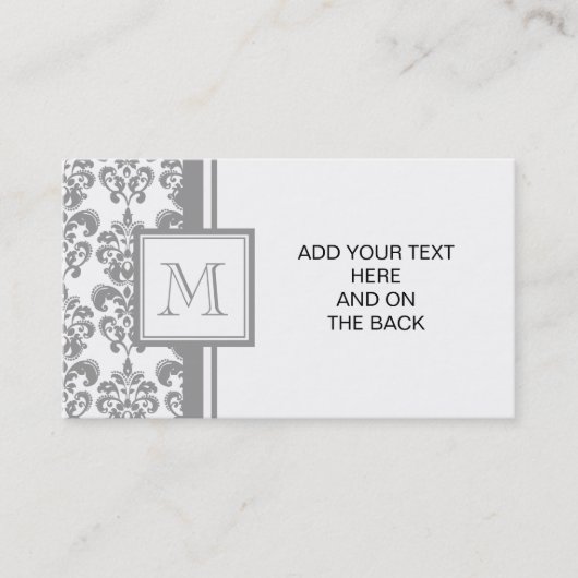 あなたのモノグラム、灰色のダマスク織パターン2 名刺 (正面)