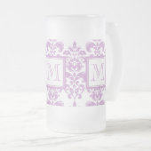 あなたのモノグラム、紫色のダマスク織パターン2 フロストグラスビールジョッキ (正面右)