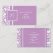 あなたのモノグラム、紫色のダマスク織パターン2 名刺 (正面/裏面)