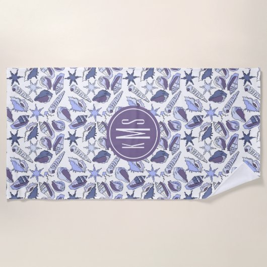 あなたのモノグラム| Lavendarの貝殻を加えて下さい ビーチタオル (正面)