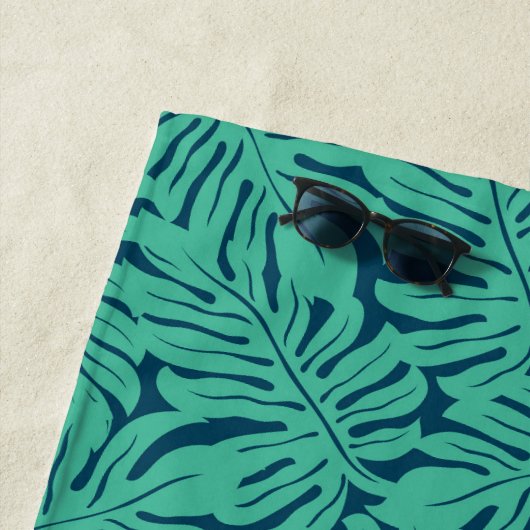 あなたのモノグラム| Monsteraの熱帯葉パターンを加えて下さい ビーチタオル (インサイチュ)