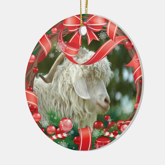 あなたのヤギの写真クリスマスリース セラミックオーナメント (左)