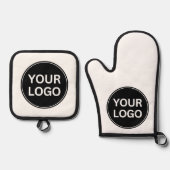 あなたのロゴあなたのスローガンプロフェッショナル 鍋つかみ&鍋敷きセット (正面)