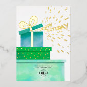 あなたのロゴおもしろいグリーンギフトビジネスハッピーバースデー 箔招待状 (正面)