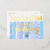 あなたのロゴおもしろいブルーキャンドルビジネスハッピーバースデー 箔シーズンポストカード (正面/裏面)