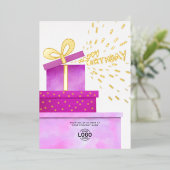 あなたのロゴおもしろい暖かいピンクのギフトボックスビジネス 箔招待状 (立ち正面)