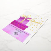 あなたのロゴおもしろい暖かいピンクのギフトボックスビジネス 箔招待状 (回転した状態)