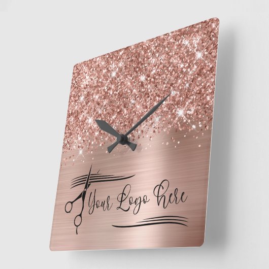 あなたのロゴきらびやかなバラ金ゴールドGlam スクエア壁時計 (傾斜)