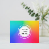 あなたのロゴとテキスト レインボー パーソナライズ サンクス ポストカード (スタンド正面)