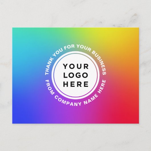 あなたのロゴとテキスト レインボー パーソナライズ サンクス ポストカード (正面)