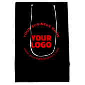 あなたのロゴと編集可能な円形テキスト（赤またはDIY仕様） ミディアムペーパーバッグ (裏面)