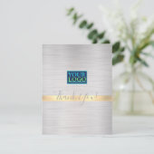 あなたのロゴのビジネス名ブラシ付きシルバー金ゴールド ストライプ サンキューカード (スタンド正面)