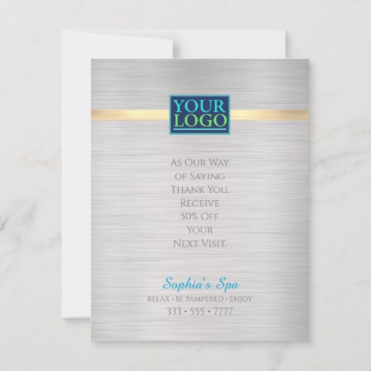 あなたのロゴのビジネス名ブラシ付きシルバー金ゴールド ストライプ サンキューカード (裏面)