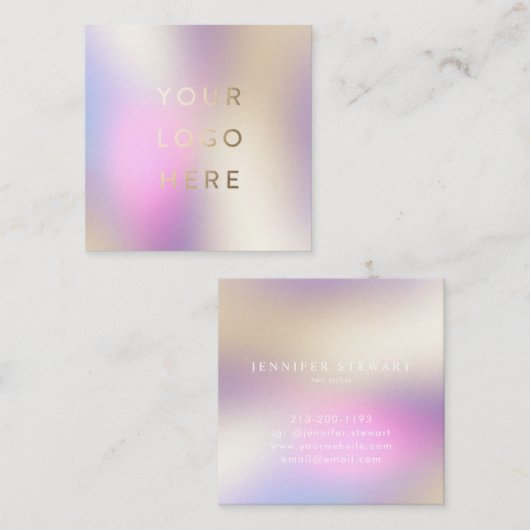 あなたのロゴのホログラフィモダンー虹色 スクエア名刺 (正面/裏面)