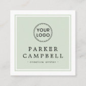 あなたのロゴのミニマ縁どリストを軽いセージ緑の白 スクエア名刺 (正面)