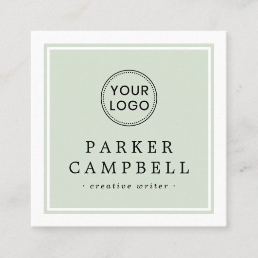 あなたのロゴのミニマ縁どリストを軽いセージ緑の白 スクエア名刺 (正面)