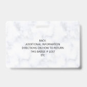 あなたのロゴの大理石スタイリッシュなビジネス従業員の写真 バッジ (裏面)