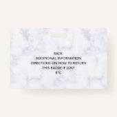 あなたのロゴの大理石スタイリッシュなビジネス従業員の写真 バッジ (裏面)