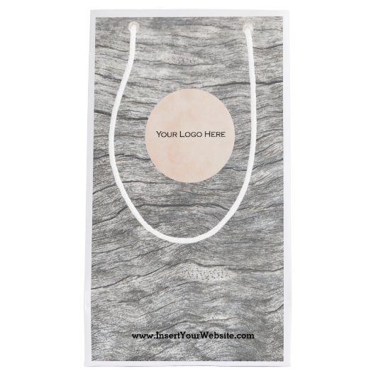 あなたのロゴの色あせた木材紙抱き枕 スモールペーパーバッグ (正面)