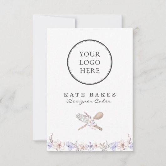 あなたのロゴはこちらケーキベーキングシェフフローラ水彩 招待状 (正面)